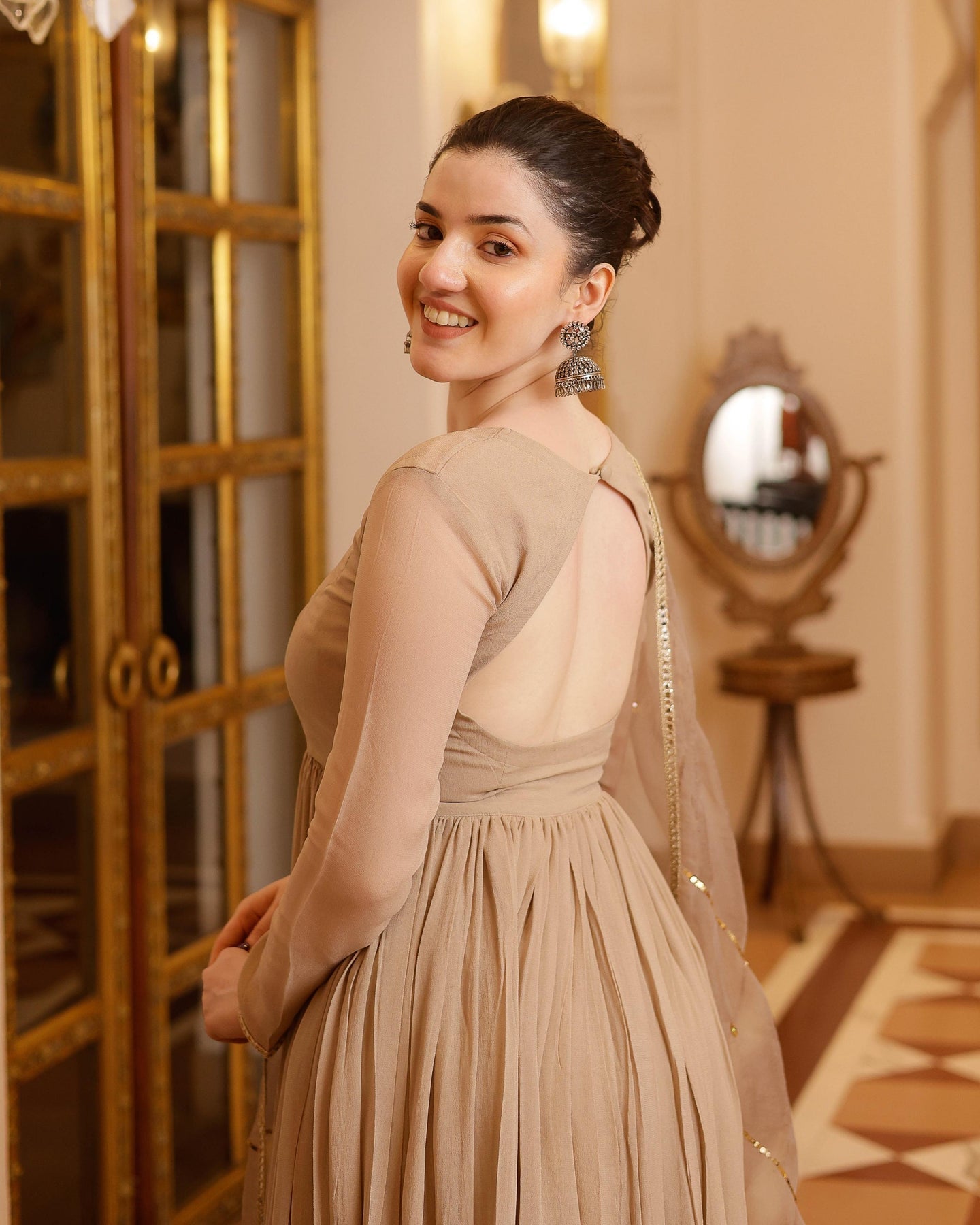 Gotapatti Anarkali Georgette Suit Beige Color