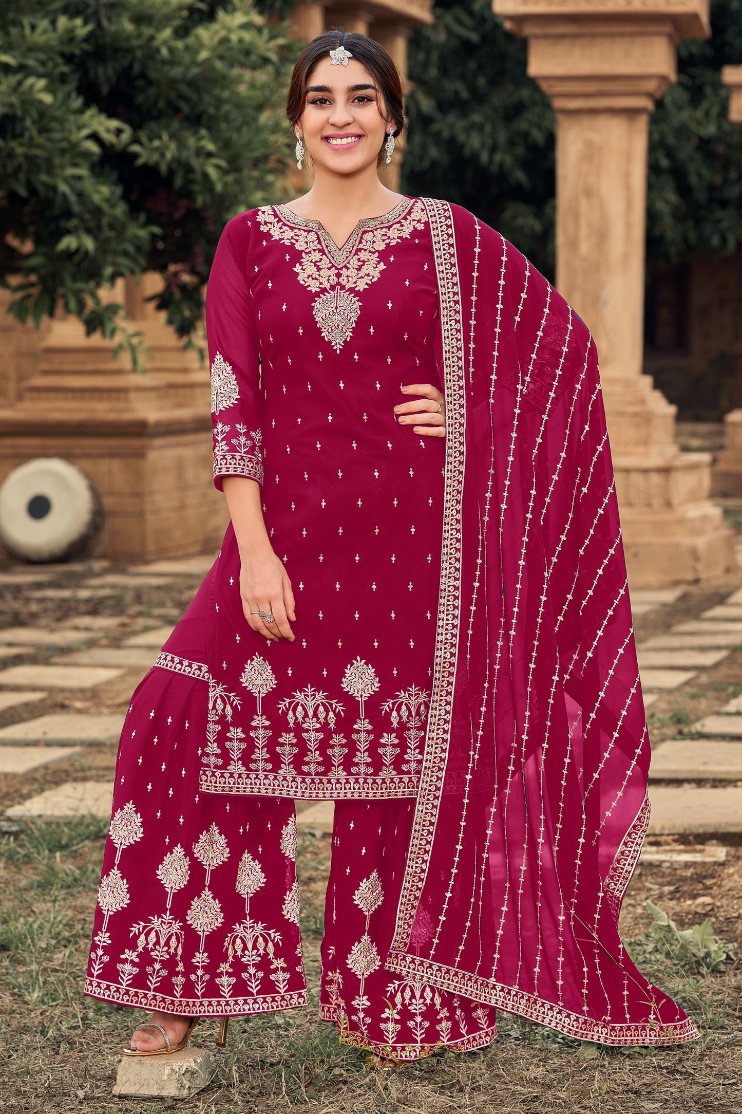 Pink Georgette Sharara suit - Sequence Embroidery Work