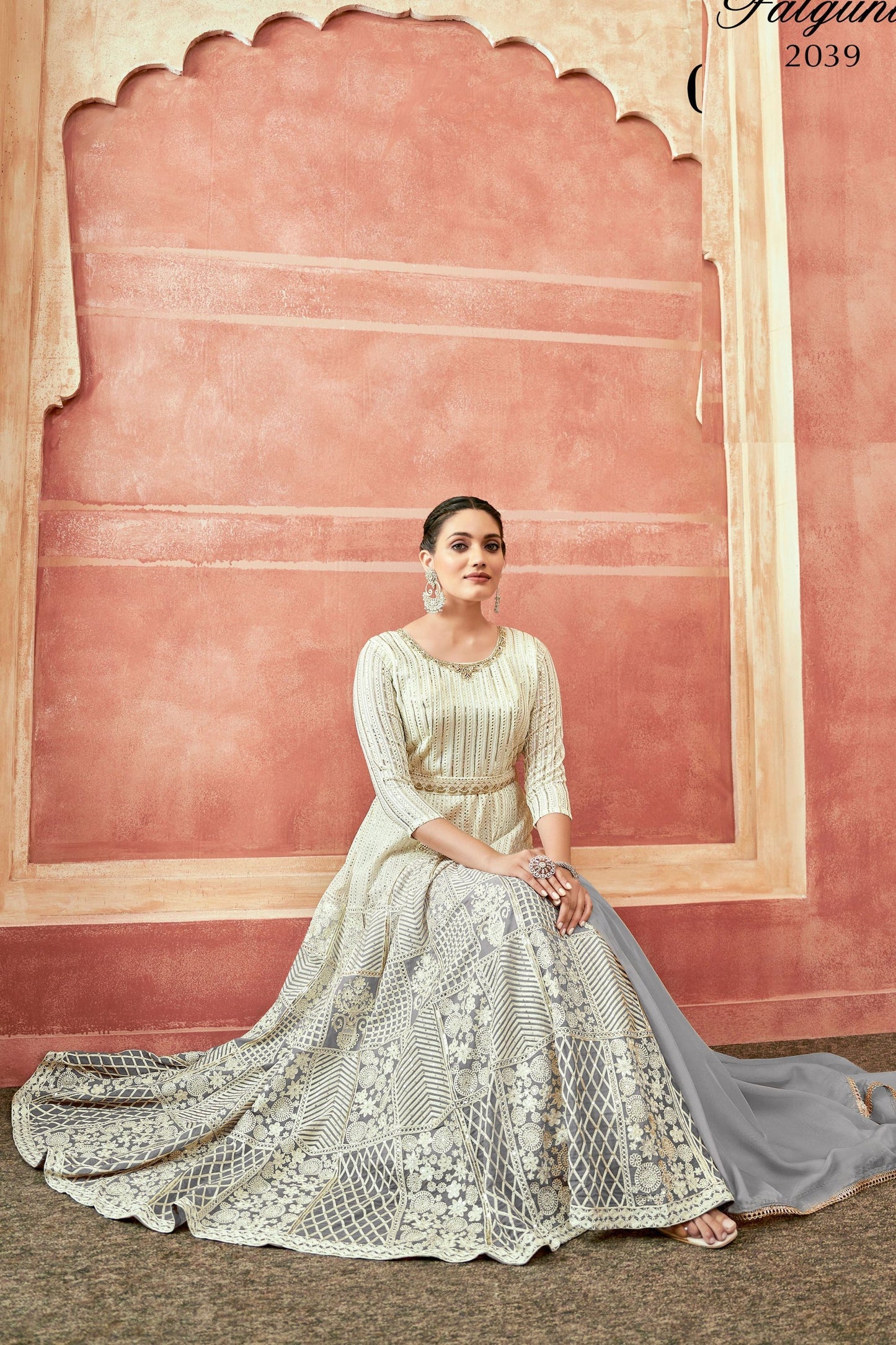 Gray Georgette Full Floor Dual Tone Length Anarkali Gown For Festivals & Weddings - Thread Embroidery Work, Print Work