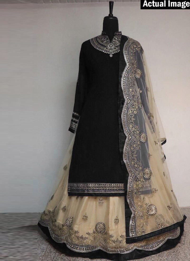 Georgette Black salwar skirt - Embroidery Work