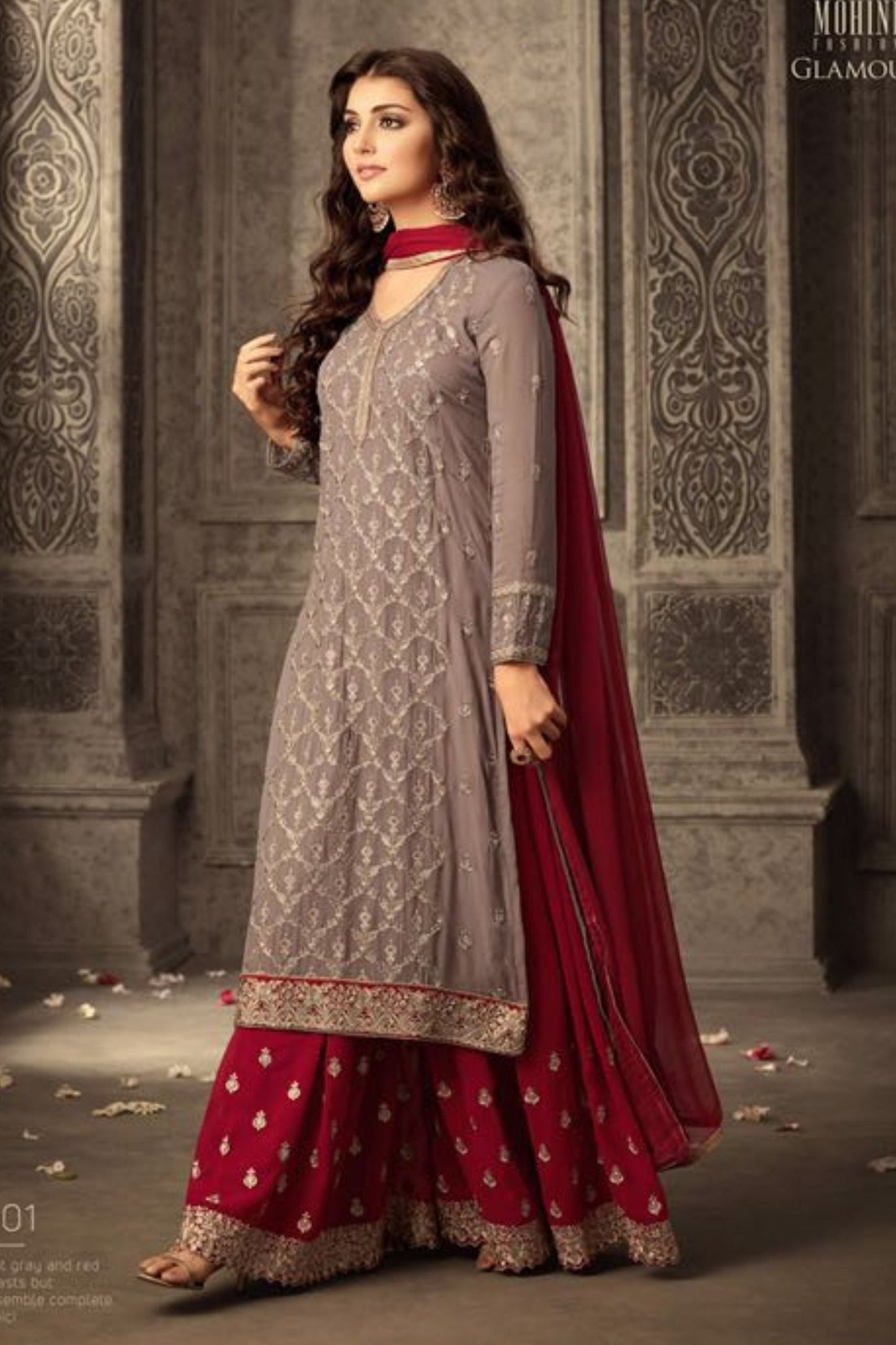 Yellow Chinon Silk Plazo Suit For Weddings & Festival - Embroidery Work