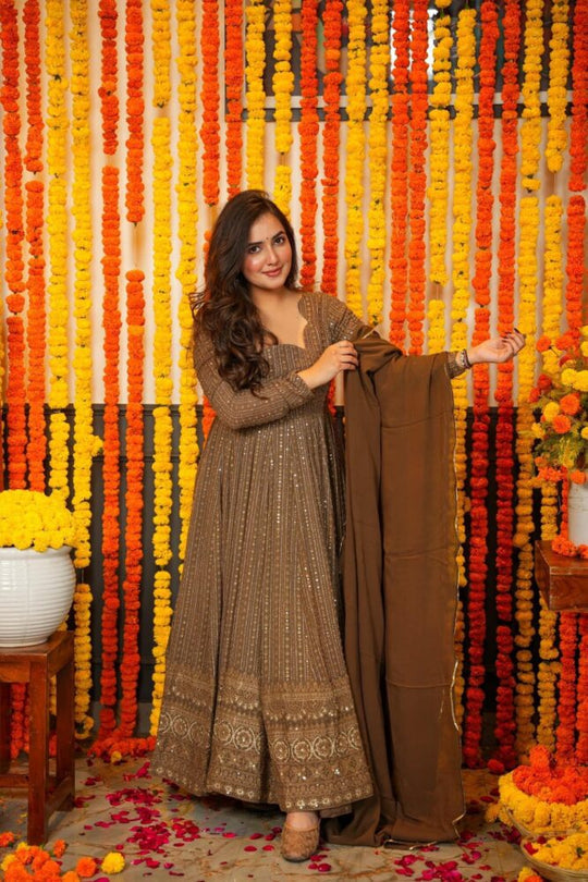 Anarkali Suit Embroidered Georgette Fabric With Sequin Work