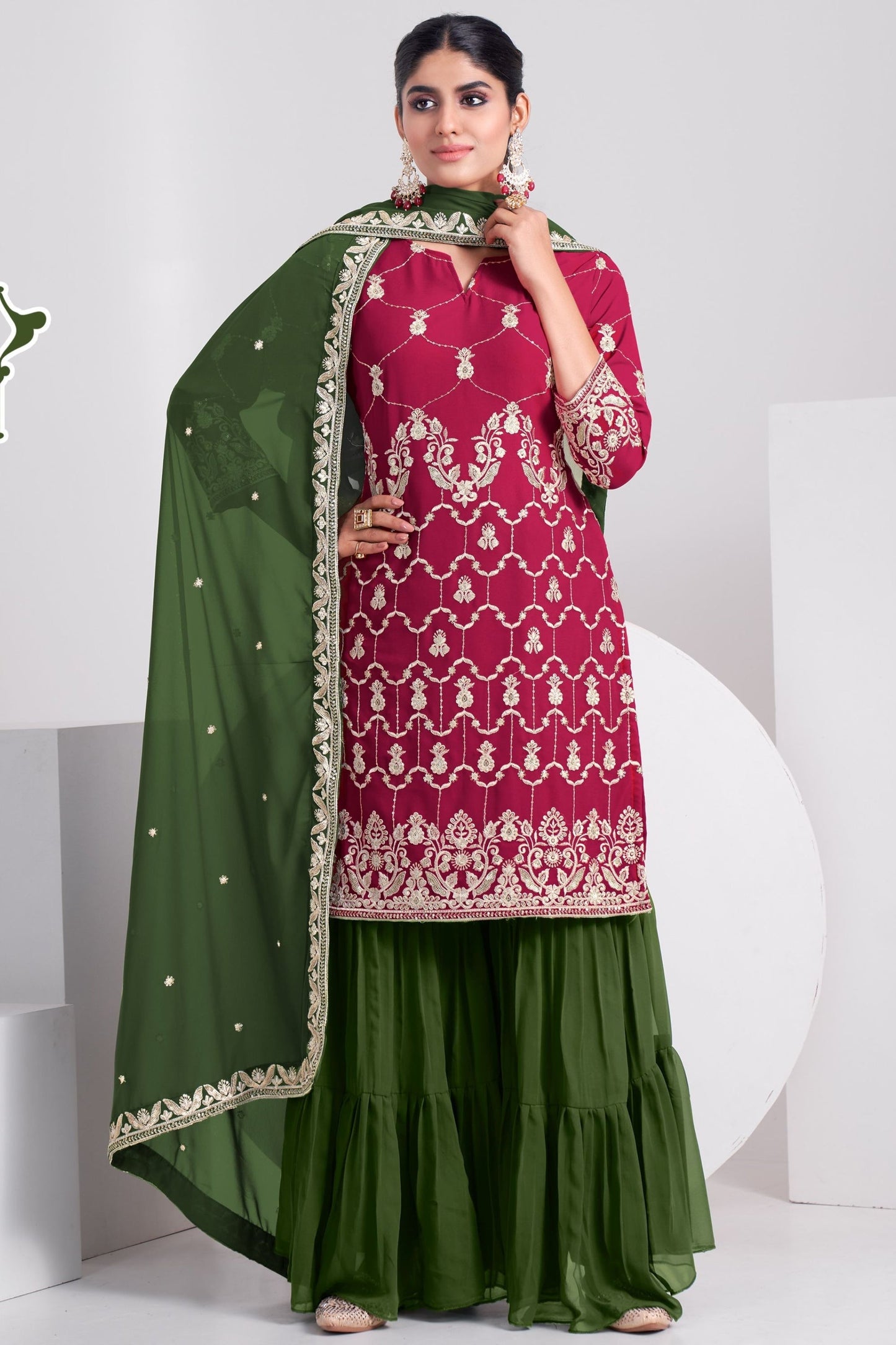 Pink Georgette Sharara suit - Sequence Embroidery Work, Thread Embroidery Work