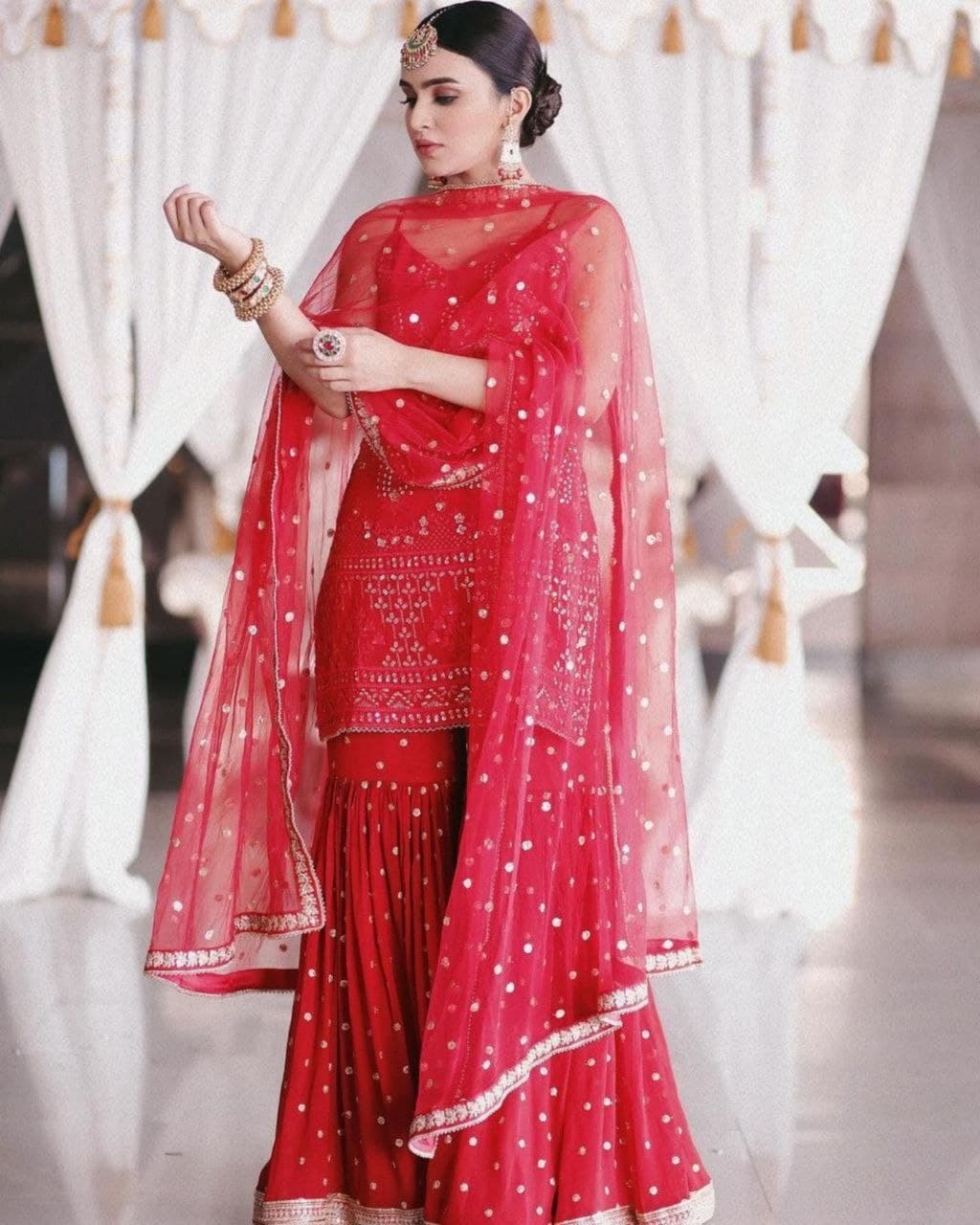 Aromatic Red Georgette Embroidery Work Sharara Suit With Dupatta