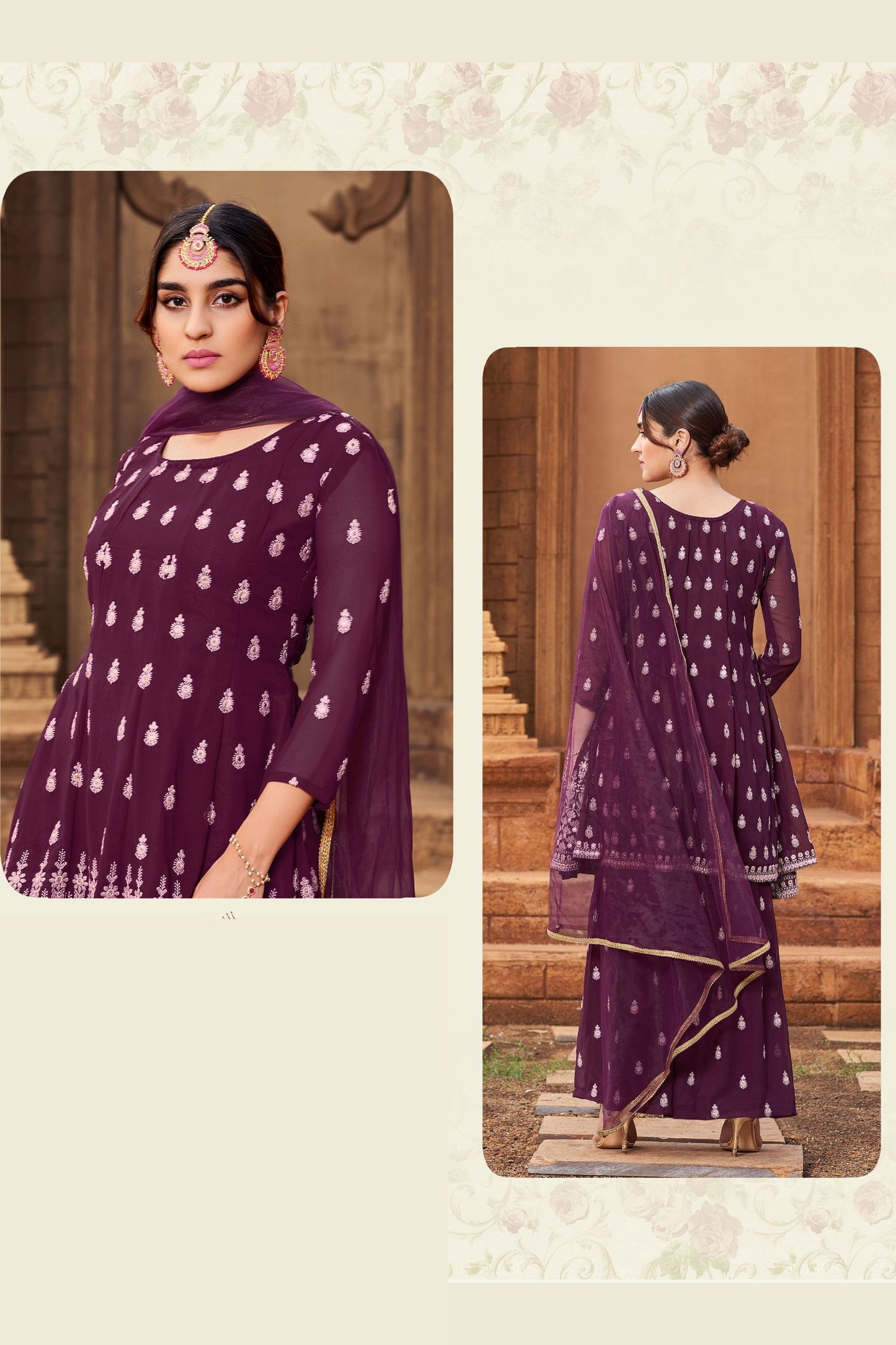 Purple Georgette Sharara suit - Thread Embroidery Work