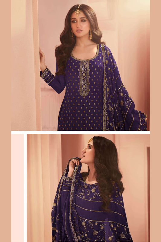 Purple Silk salwar suit - Thread Embroidery Work