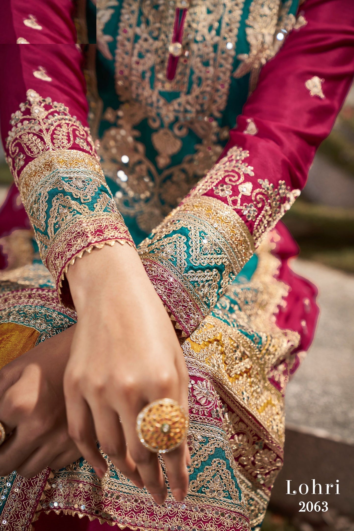 Turquoise Chinon Silk Plazo Suit - Sequence Embroidery Work, Mirror Work