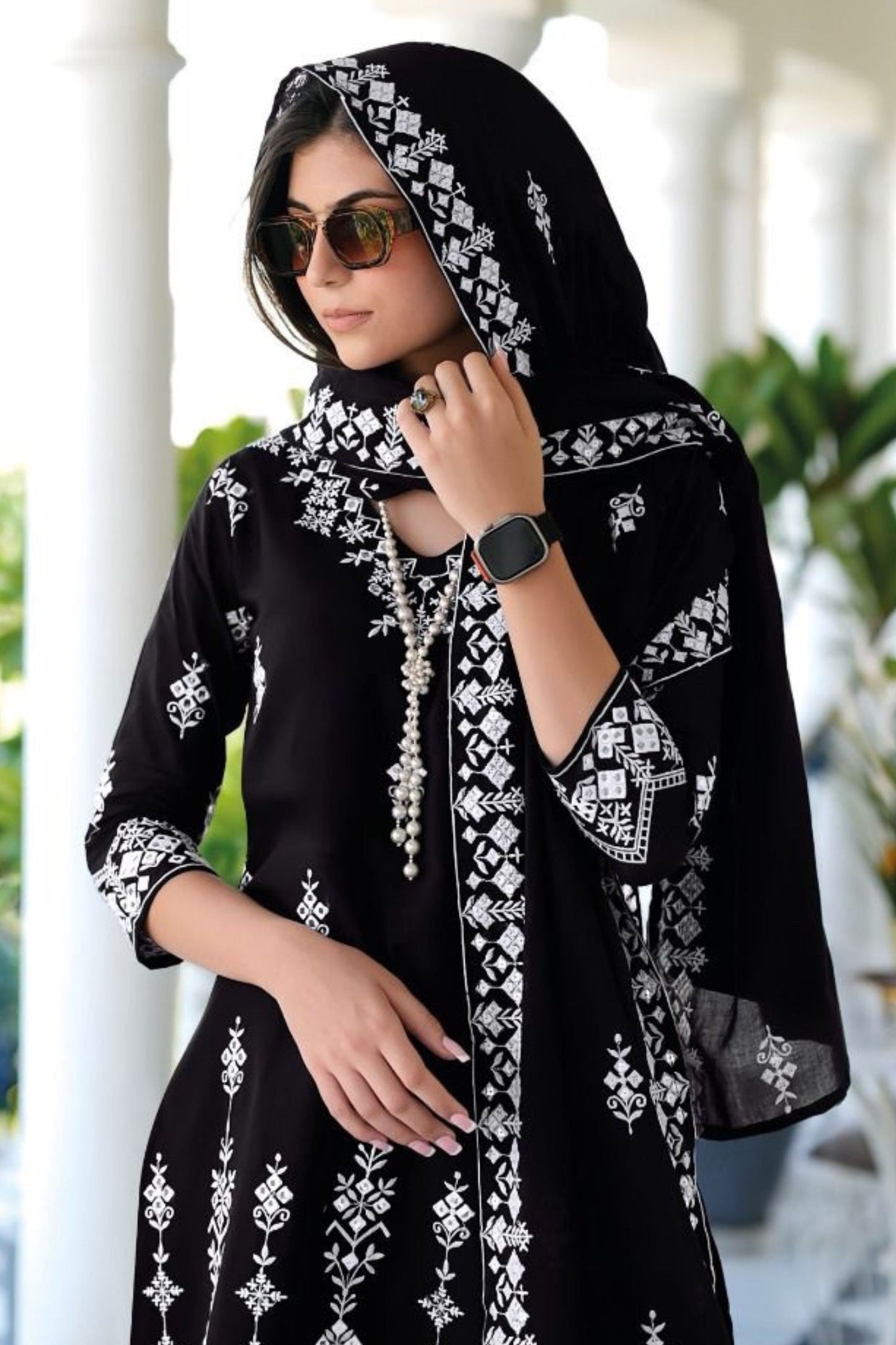 Black Mal Mal Sharara Suit - Embroidery Work