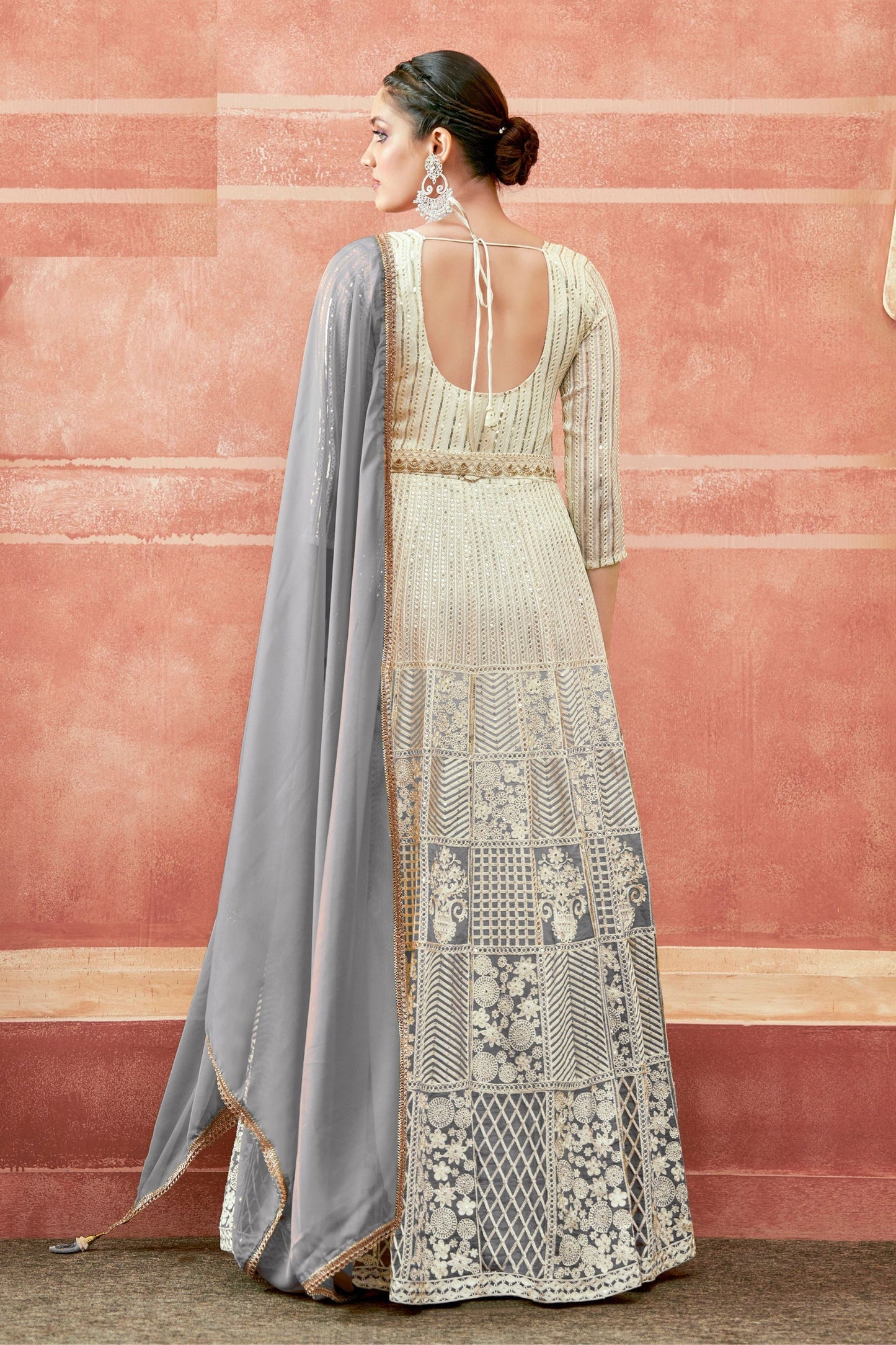 Gray Georgette Full Floor Dual Tone Length Anarkali Gown For  Festivals & Weddings - Thread Embroidery Work, Print Work