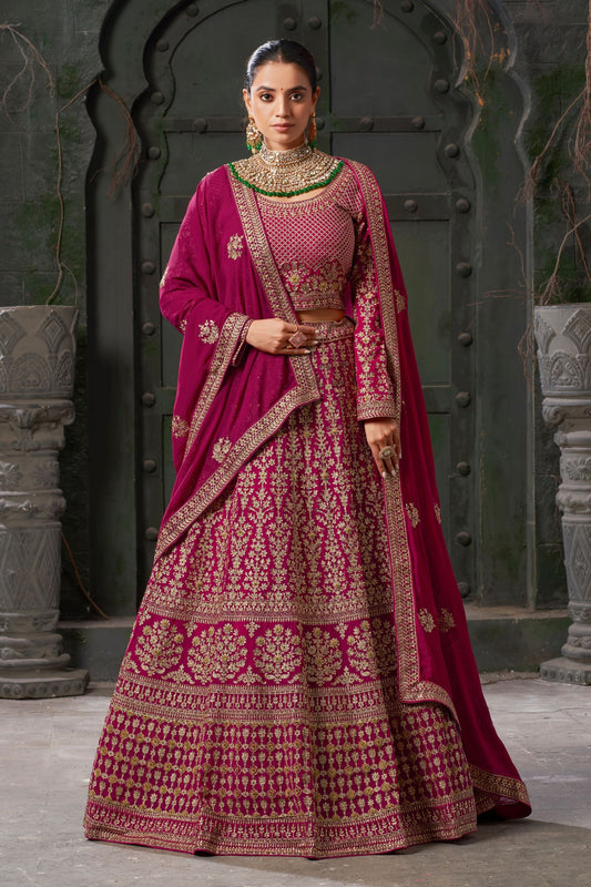 Pink Georgette Lehenga Choli For  Festival &  Wedding - Embroidery Work, Zarkan Work, Codding Work.