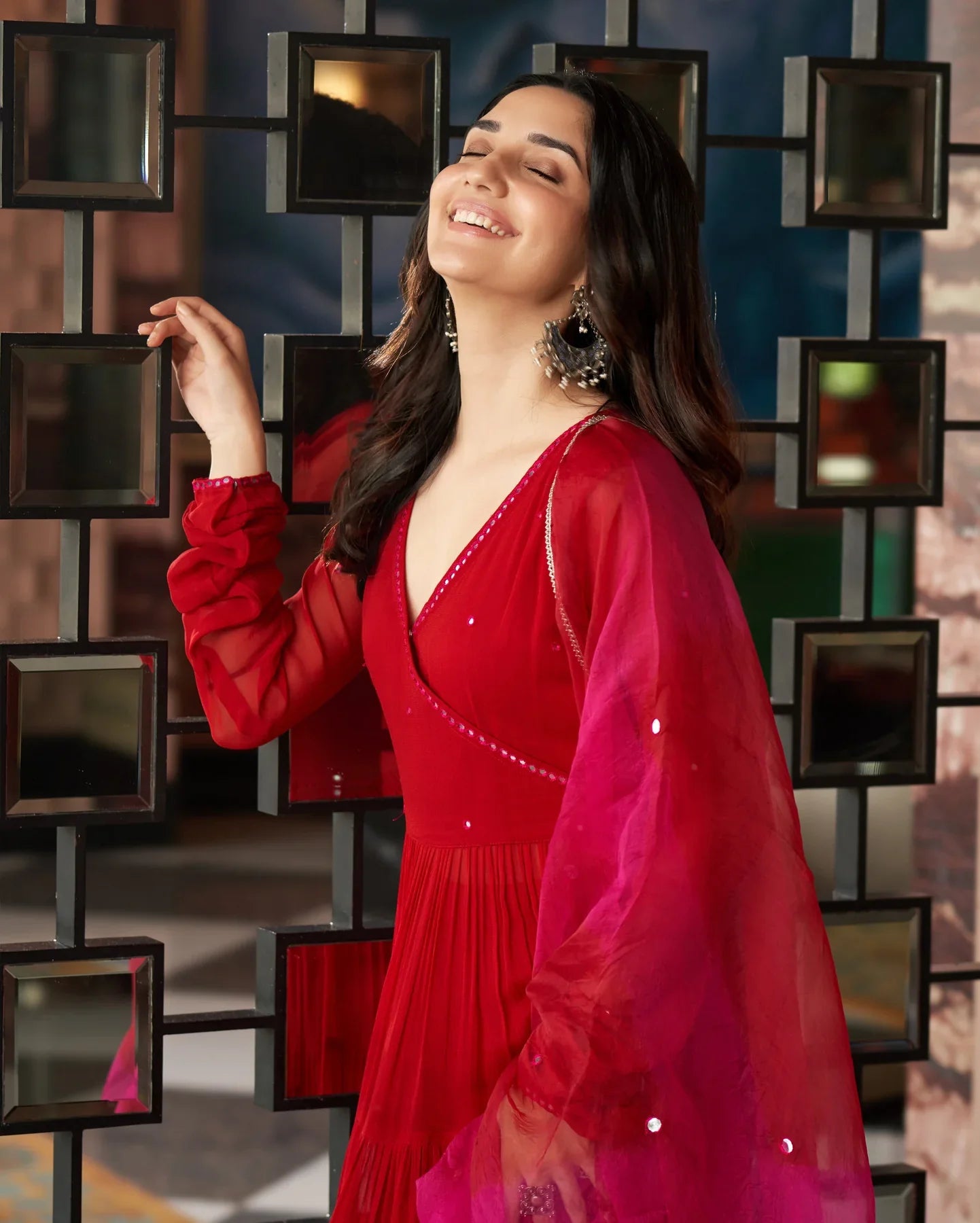 Stitched Anarkali Georgette Suit Set + Dupatta : Red