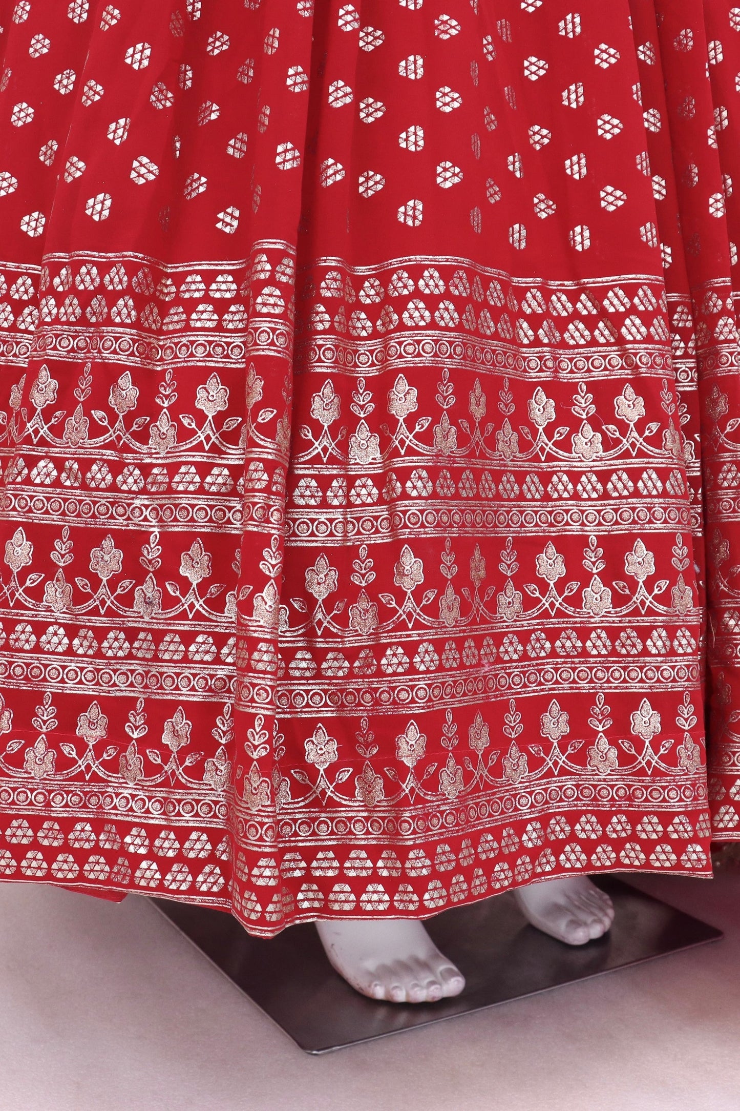 Red Georgette Full Length Anarkali Suit For  Festivals &  Weddings - Metallic Foil Work