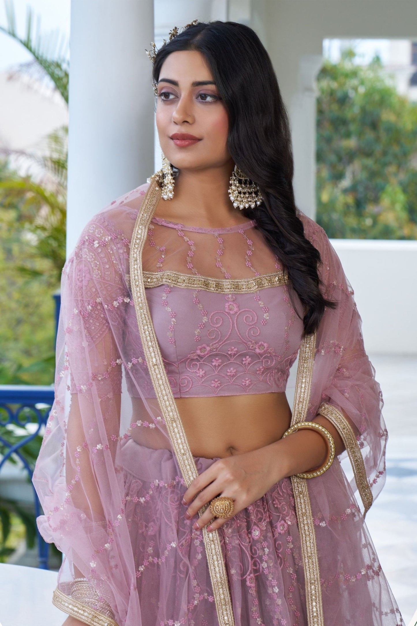 Blush Pink Net Embroidered Lehenga Choli For  Festival & Weddings - Embroidery Work