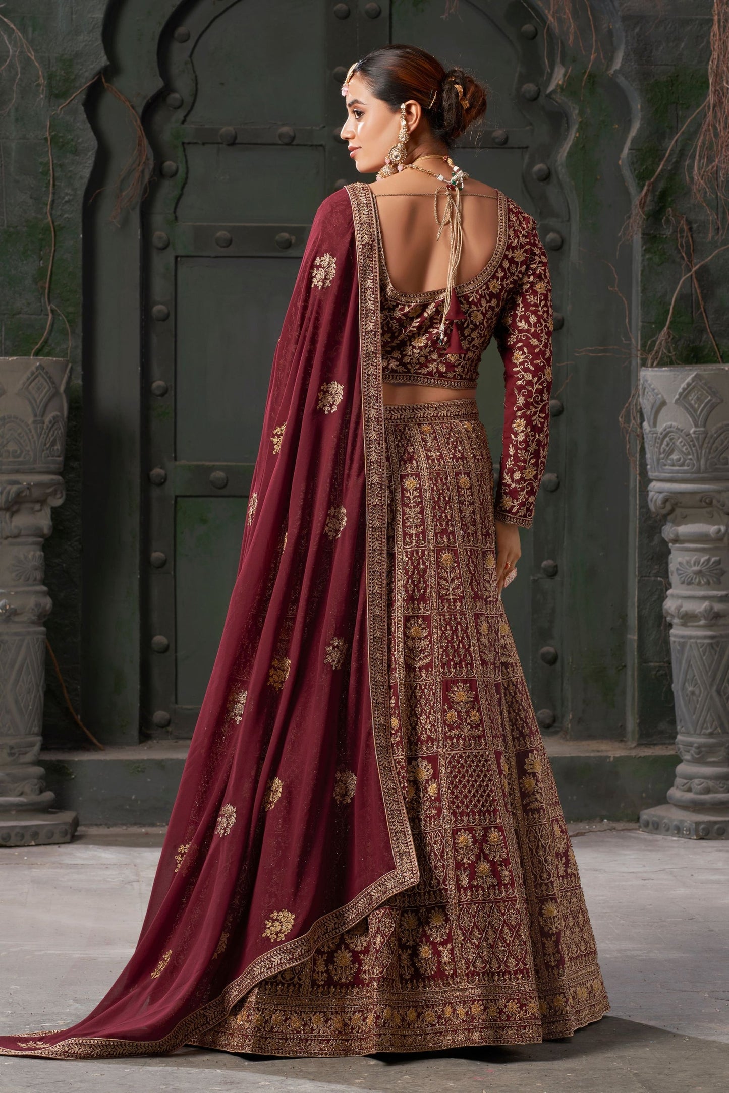 Maroon Georgette Embroidered Lehenga Choli For  Festival &  Wedding - Embroidery Work, Zarkan Work, Codding Work