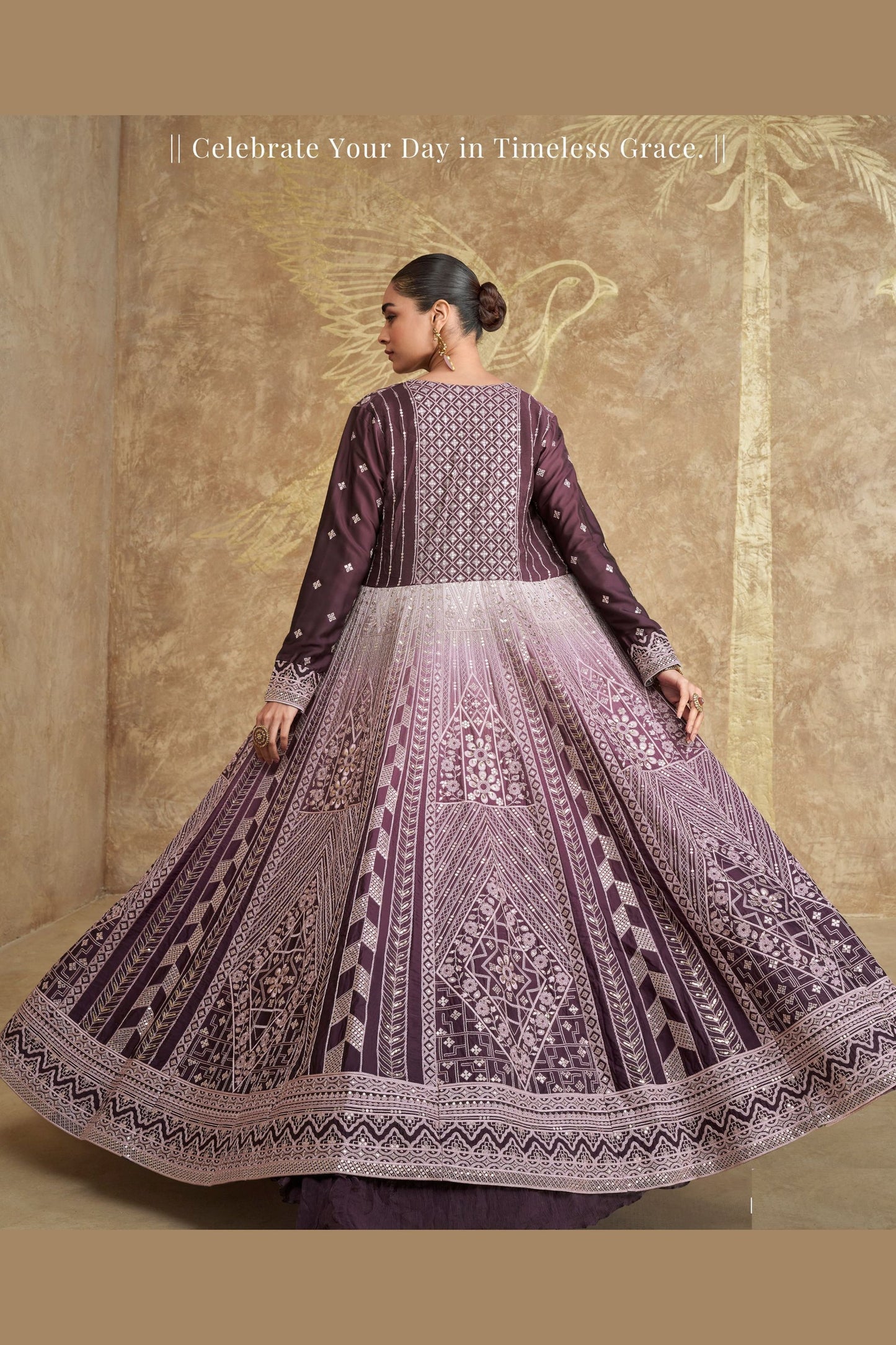 Dark Purple Chinon Silk Lengha Choli with Jacket For  Festivals &  Weddings Dress - Embroidery Work