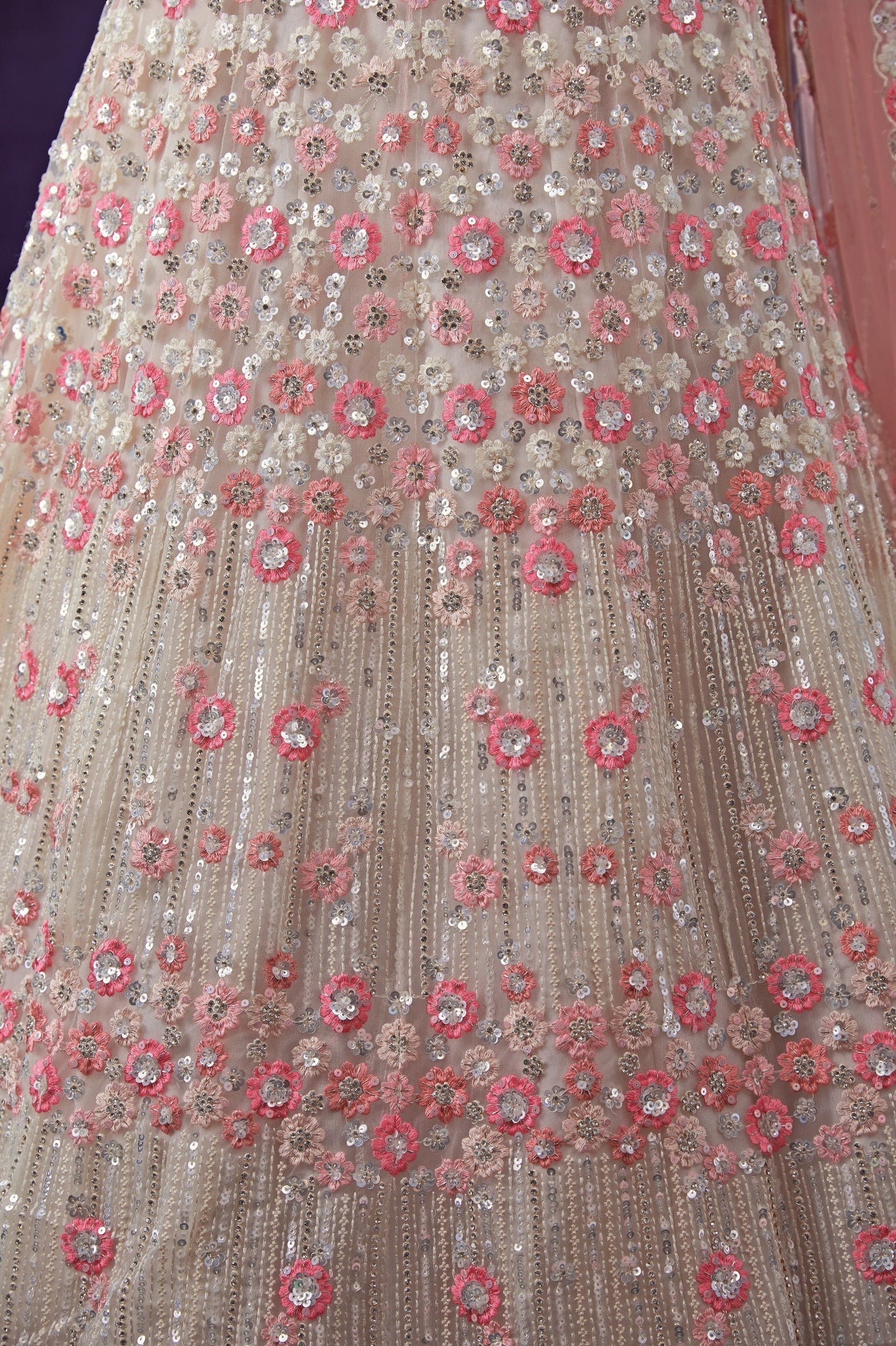 White Net Lehenga Choli For Festivals & Weddings - Sequence Embroidery Work, Zarkan Work, Thread Embroidery Work