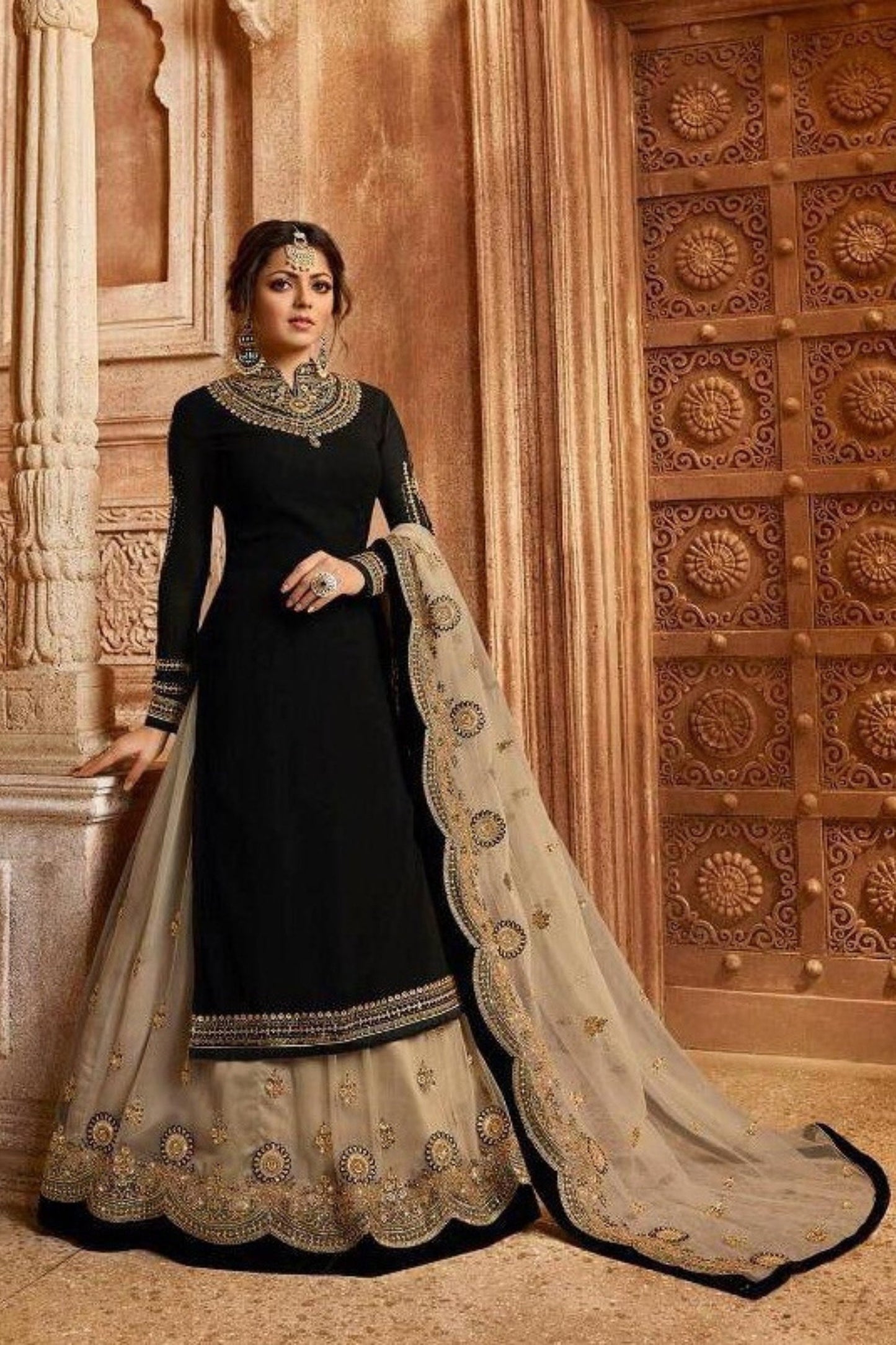 Georgette Black salwar skirt - Embroidery Work