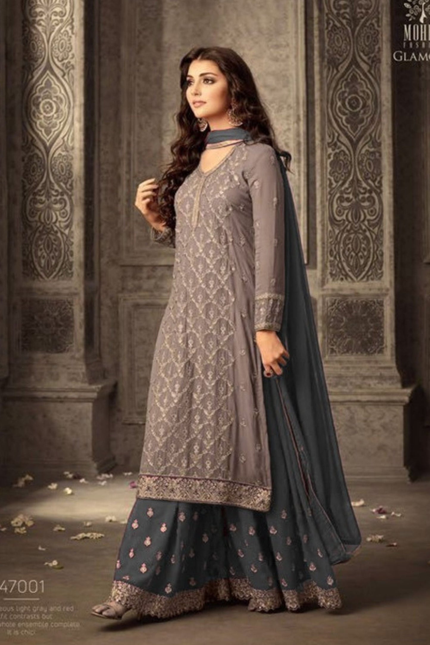 Yellow Chinon Silk Plazo Suit For Weddings & Festival - Embroidery Work