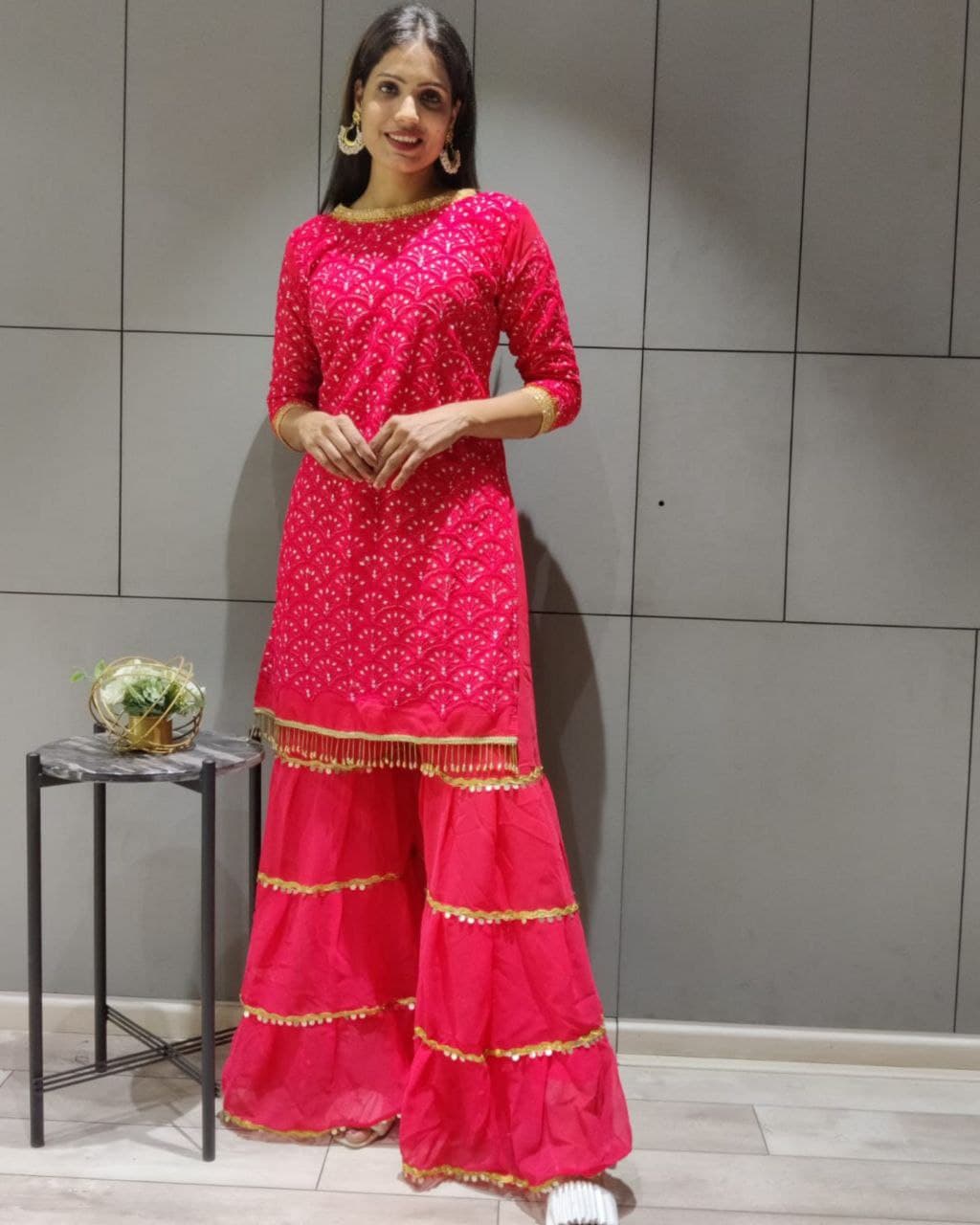 Awesome Rani Pink Colour Pure Georgette Embroidery Work Sharara Suit