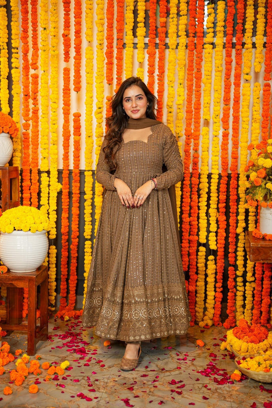 Anarkali Suit Embroidered Georgette Fabric With Sequin Work