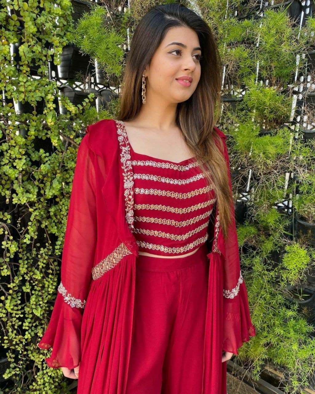 Aromatic Georgette Fancy Thread Work Sharara Suit With Jacket