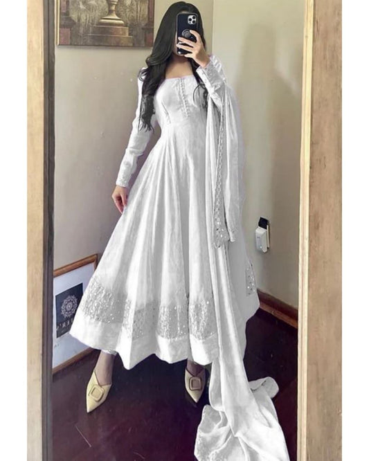 Alluring White Pure Georgette Embroidery Work Anarkali Suit With Dupatta