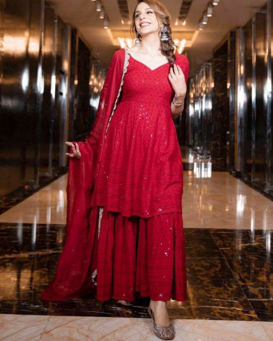 Aromatic Georgette Embroidery Work Palazo Suit With Dupatta