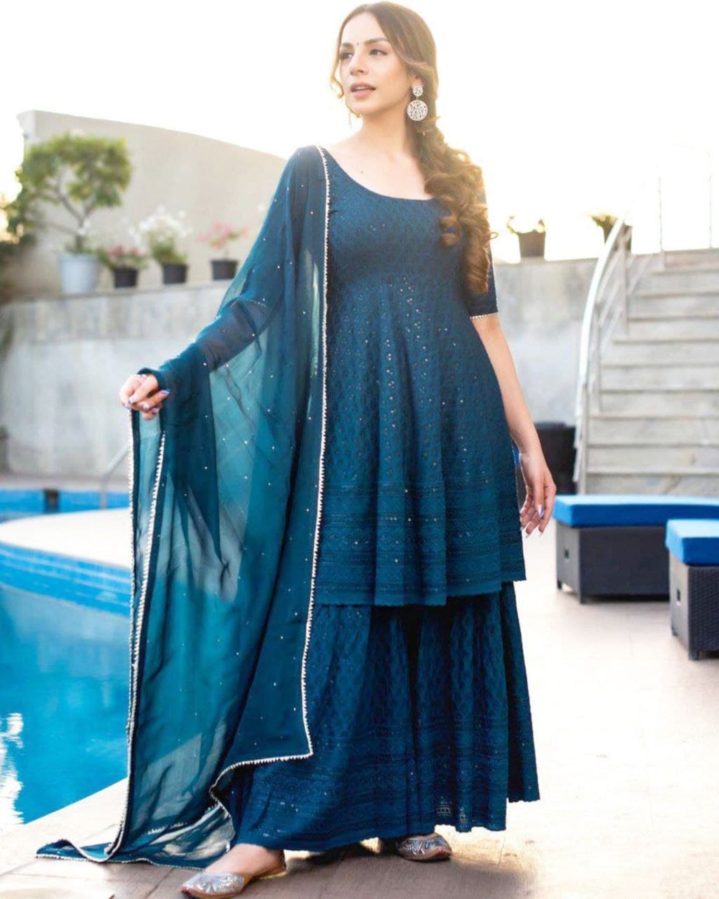 Aromatic Georgette Embroidery Work Palazo Suit With Dupatta