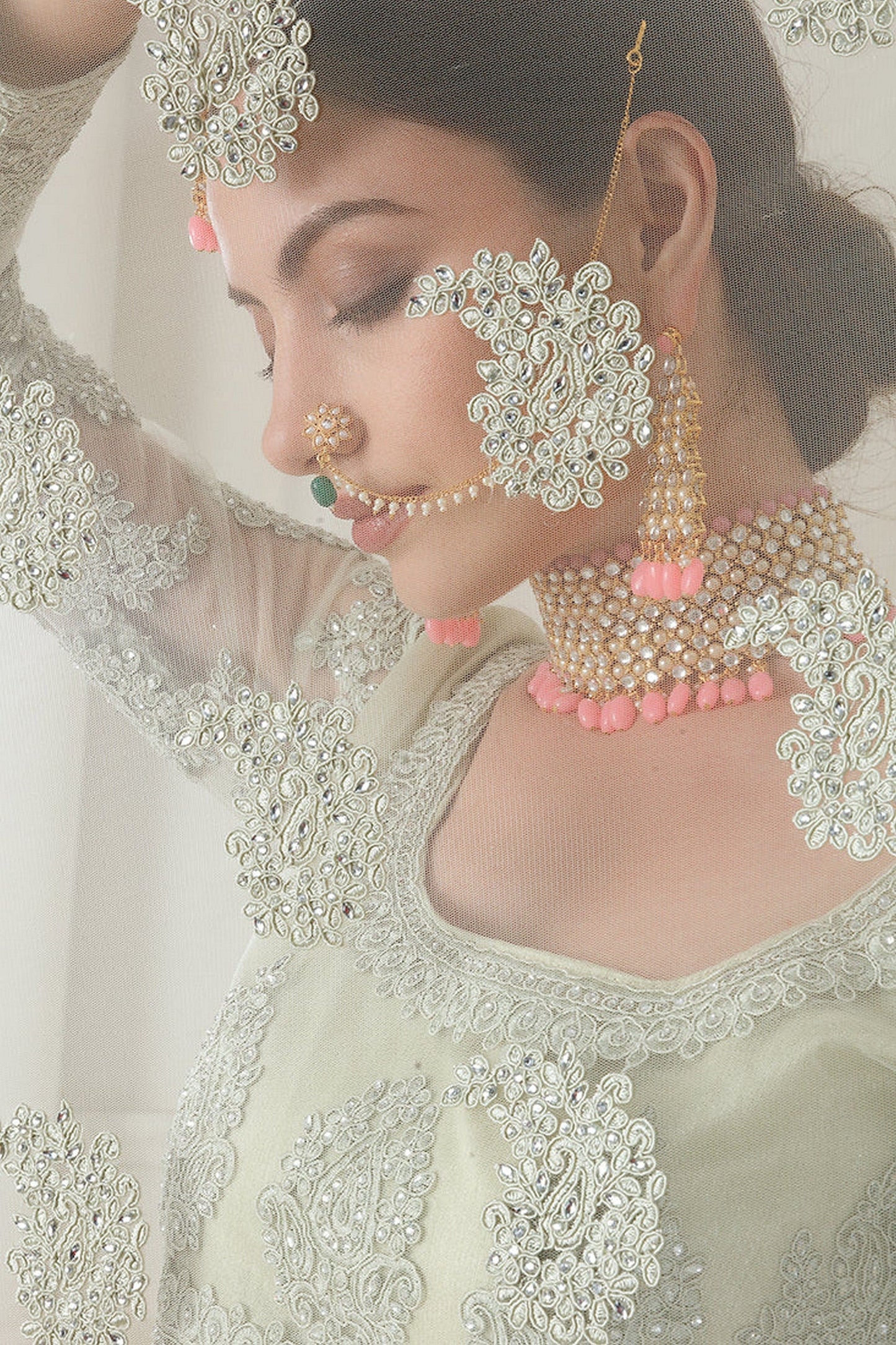 Light Green Net Lehenga Choli For  Festivals & Weddings - Thread Embroidery Work, Codding Embroidery Work, Butta Work, Stone Work