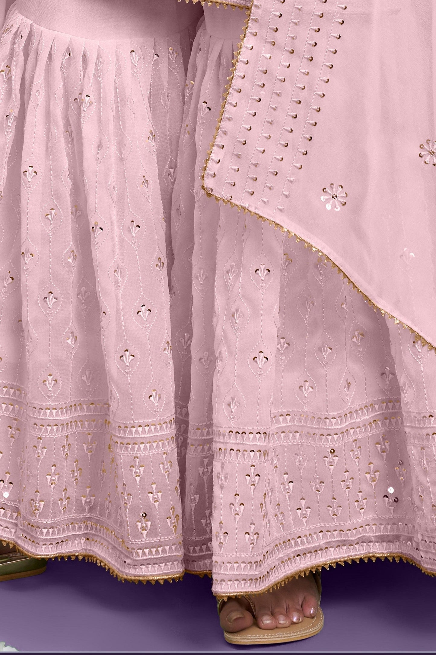 Light Pink Georgette Sharara suit - Sequence Embroidery Work, Thread Embroidery Work, Khatli Work