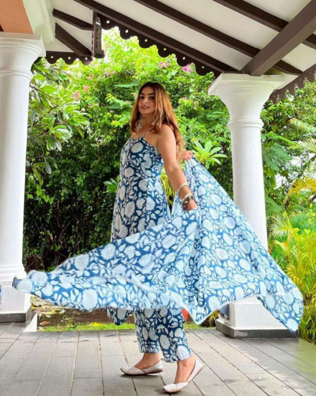 Adorable Blue Maska Silk Digital Print Anarkali Suit With Dupatta