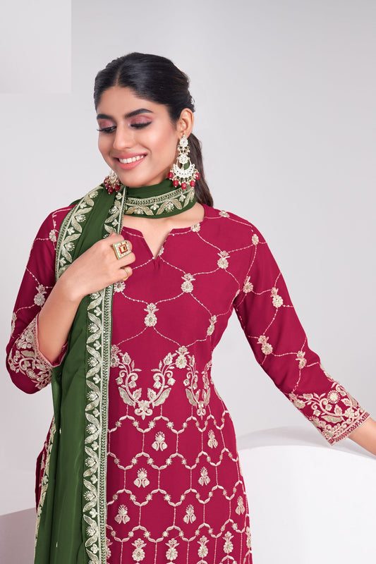 Pink Georgette Sharara suit - Sequence Embroidery Work, Thread Embroidery Work