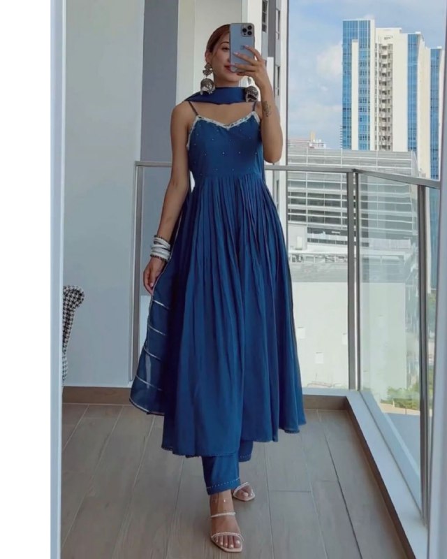 Casual Blue Georgette Anarkali Suit With Dupatta