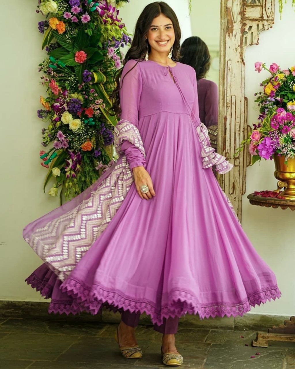 Purple Pure Georgette Anarkali Suit With Heavy Dupatta