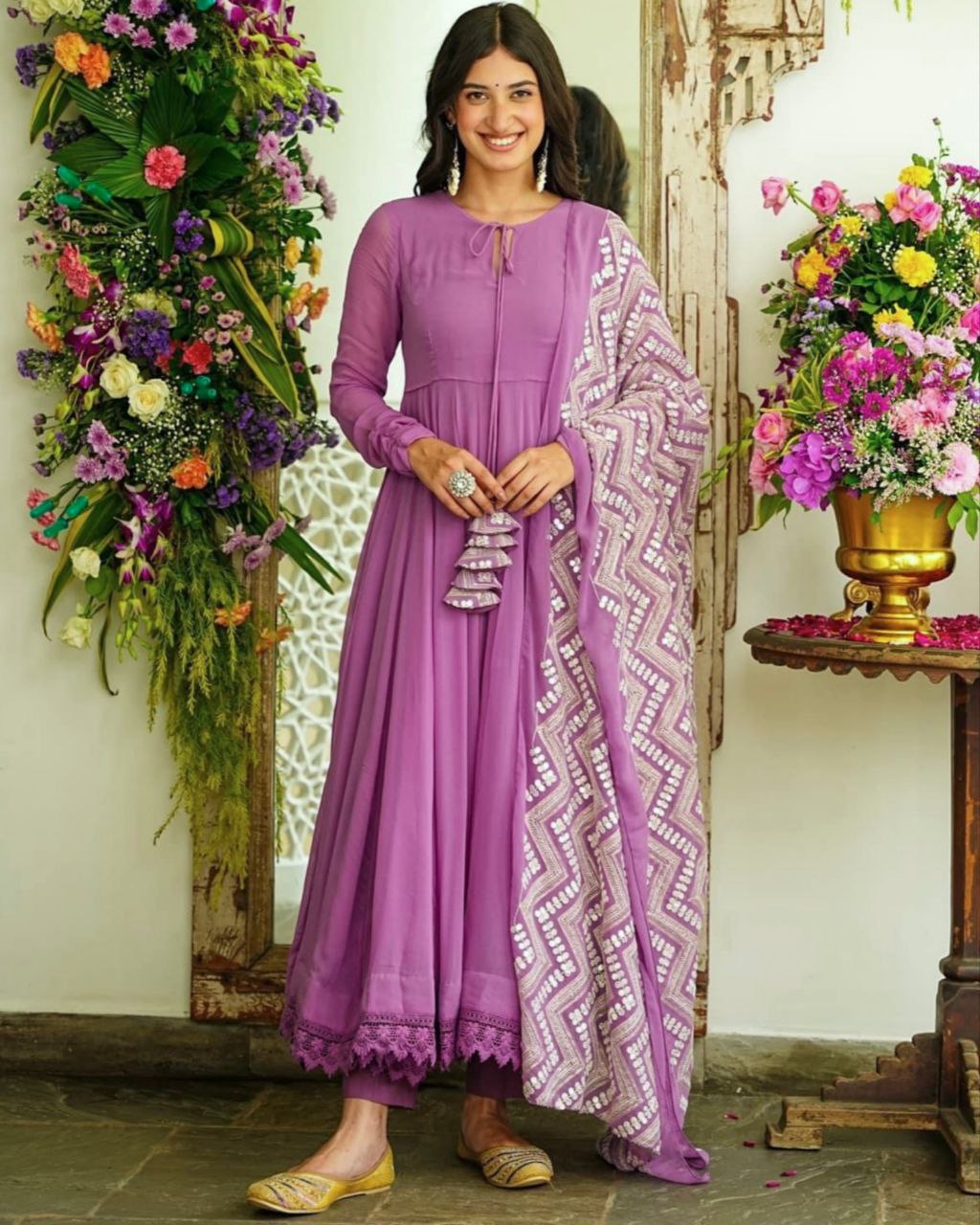 Purple Pure Georgette Anarkali Suit With Heavy Dupatta