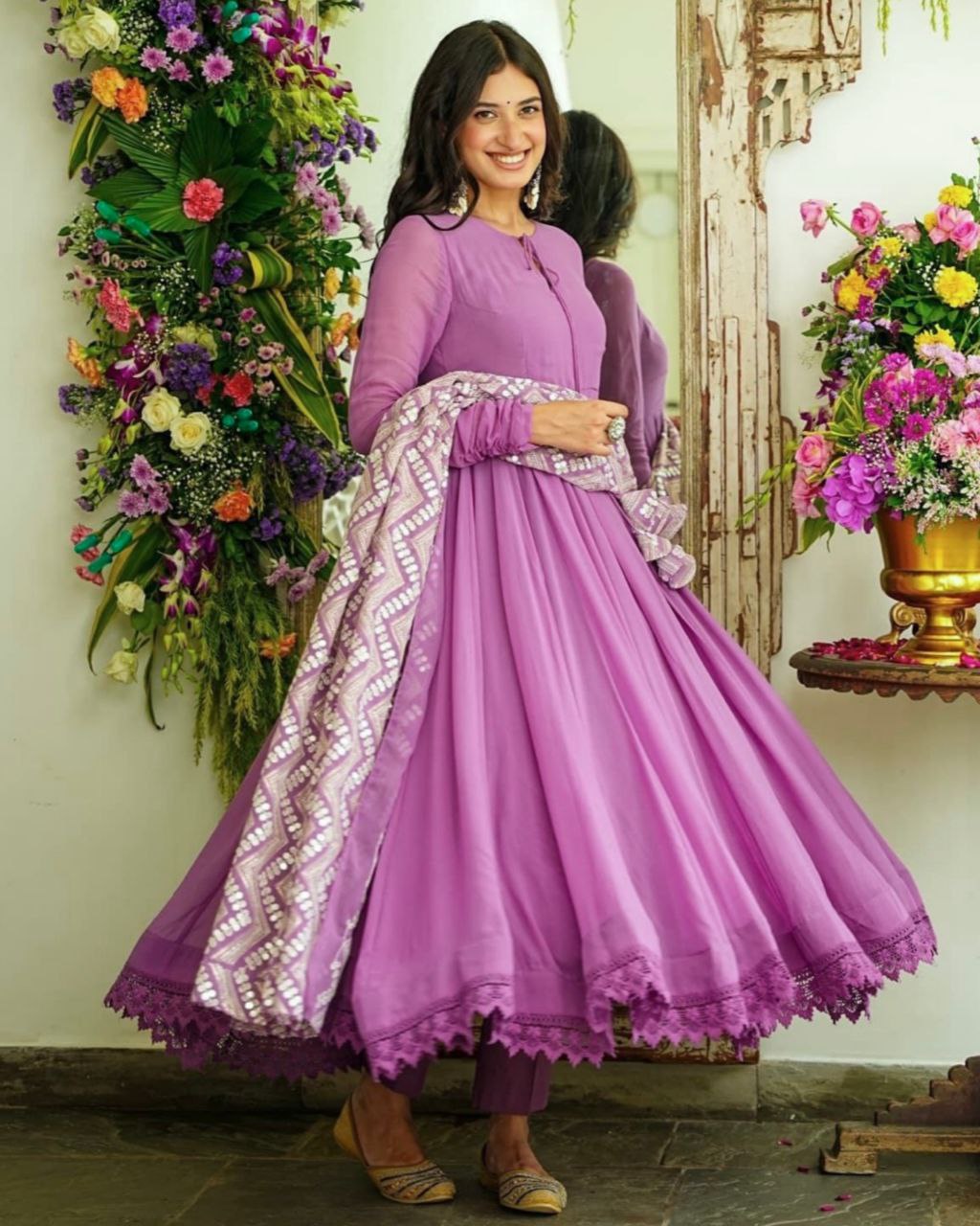 Purple Pure Georgette Anarkali Suit With Heavy Dupatta