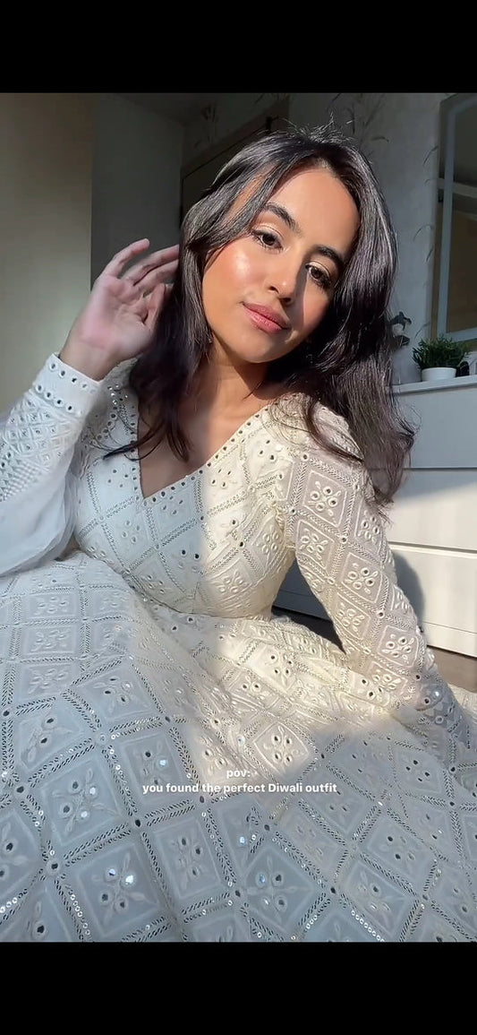 Anarkali Suit Embroidered Georgette Fabric With Sequin Work