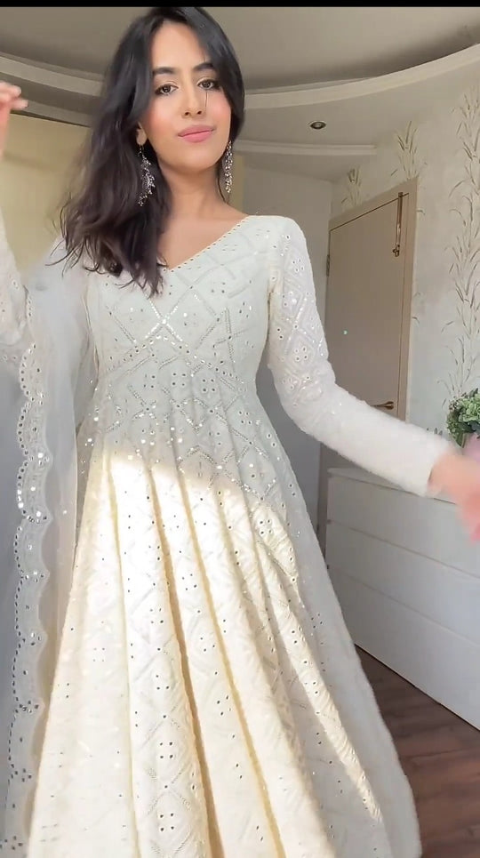 Anarkali Suit Embroidered Georgette Fabric With Sequin Work