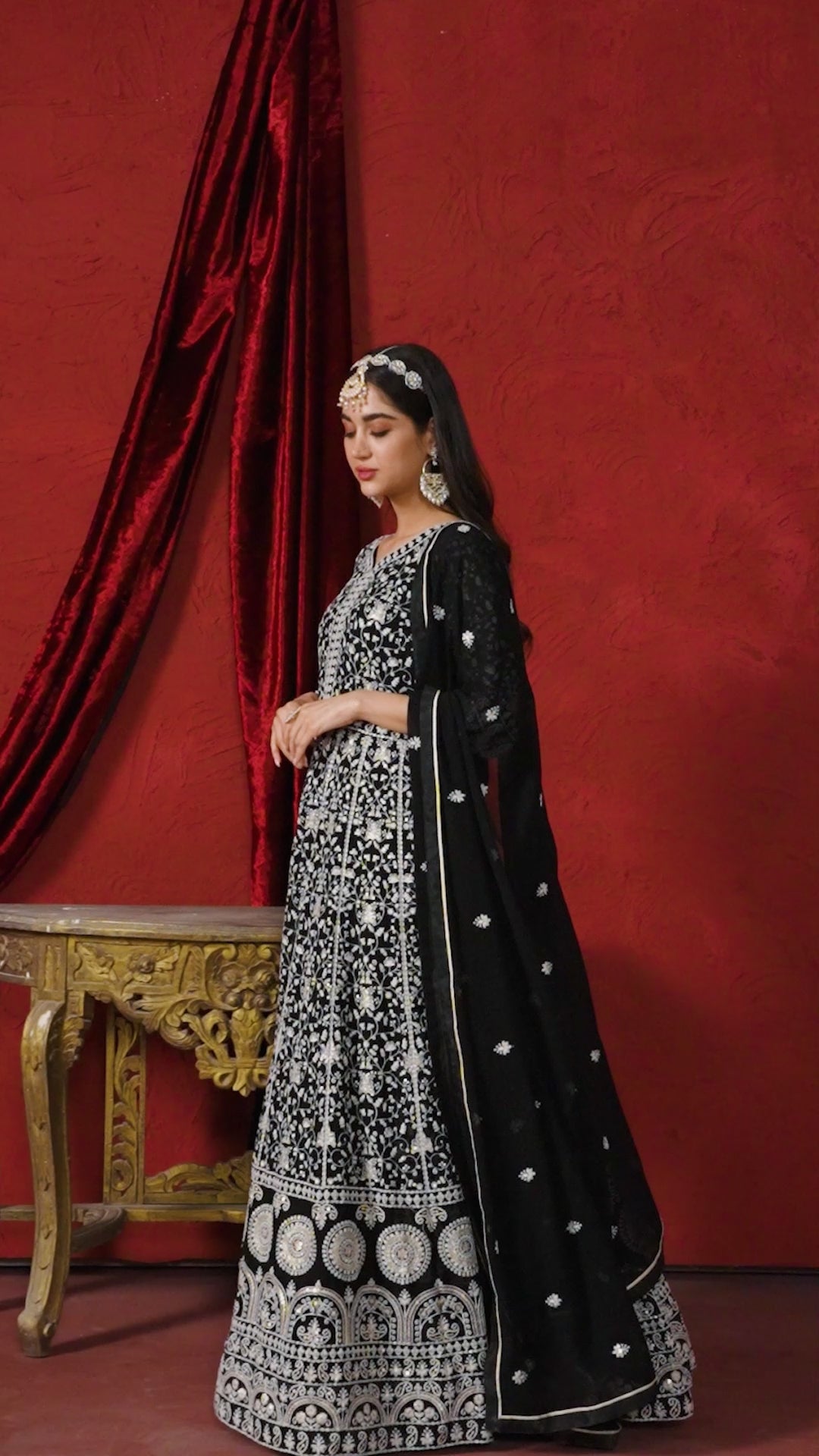 Black Georgette Full Floor Length Anarkali Gown For  Festivals & Weddings - Thread Embroidery Work