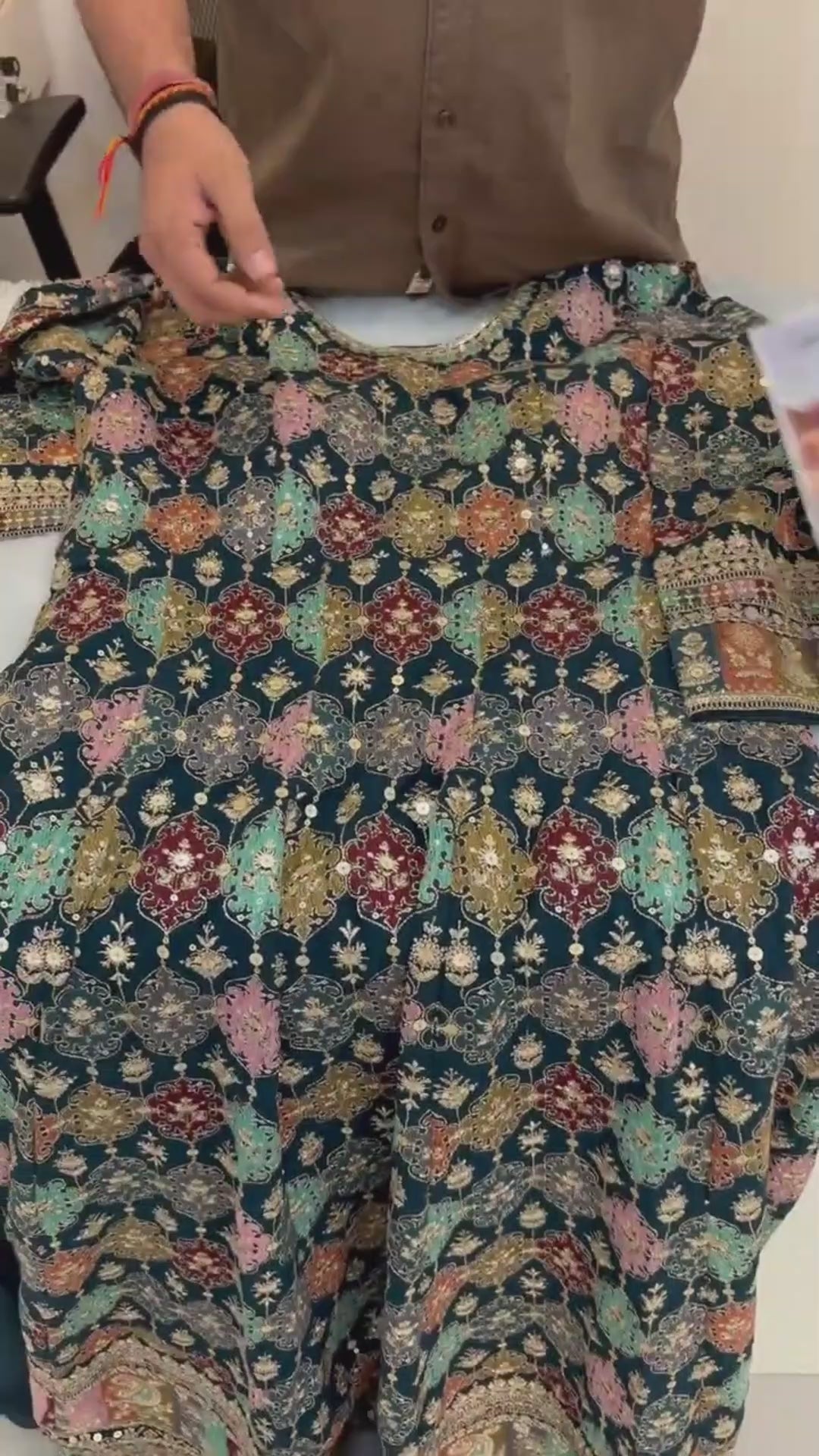 Green Georgette Floor Full Length Anarkali Gown For  Festivals &  Weddings - Embroidery Work